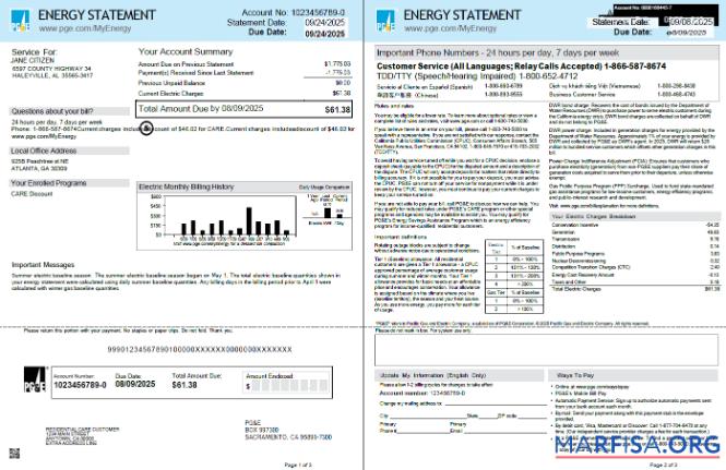 Blank USA PG&E utility bill template in Word and PDF formats, 3 pages, 1 2 pages